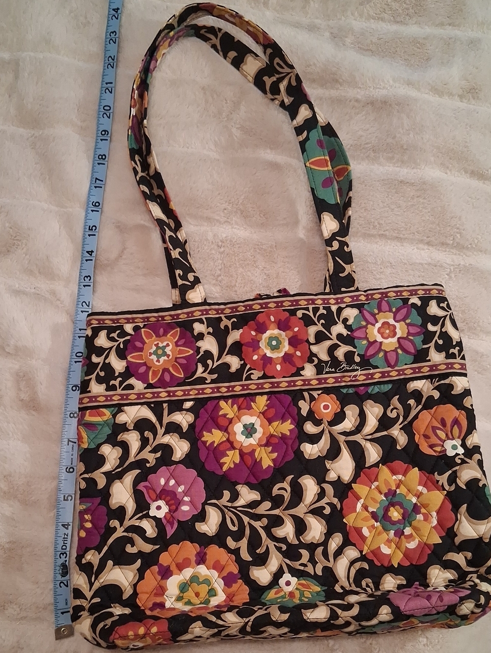 Vera Bradley Black Multi Floral Quilted Shoulder Bag/Small Tote